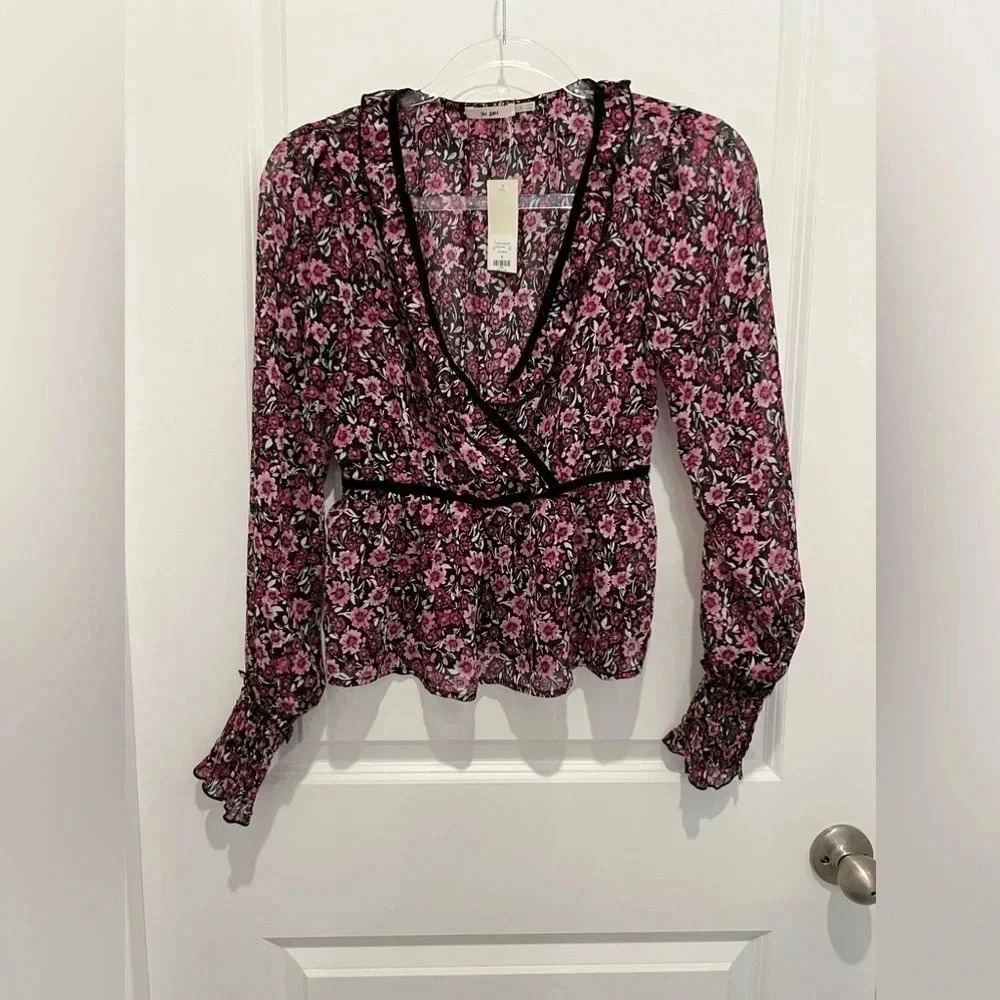 Francesca's Miami Collection Long Sleeve Top Purple Black